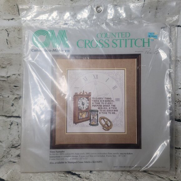 Columbia Minerva Counted Cross Stitch Time Sampler 6897 Appx 16 x 19 Inch - Picture 1 of 5